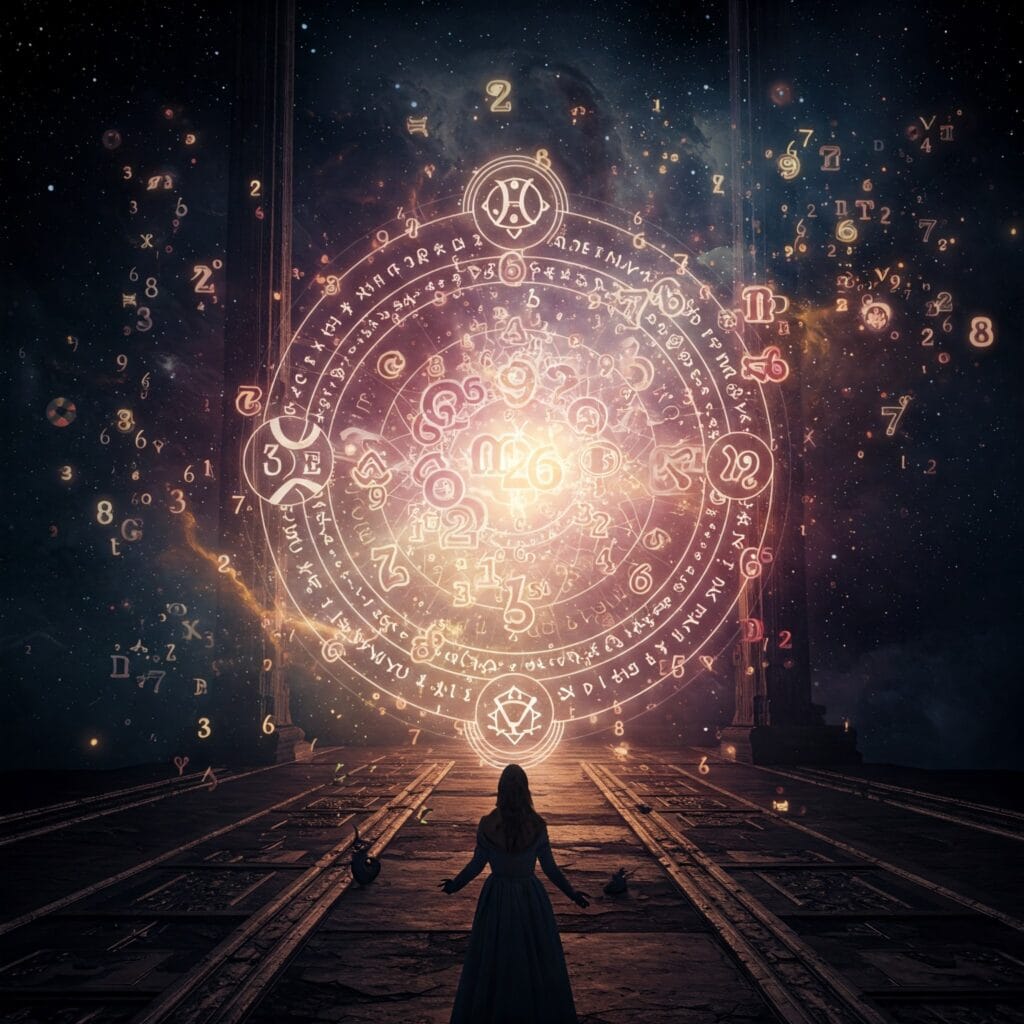 Representación gráfica de una galaxia mística utilizada para descodificar la numerología personal.