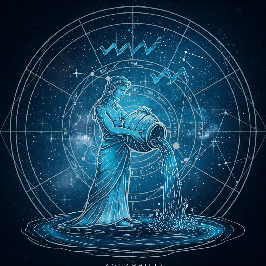 Ilustración del arquetipo del portador del agua correspondiente a Acuario signo de aire.