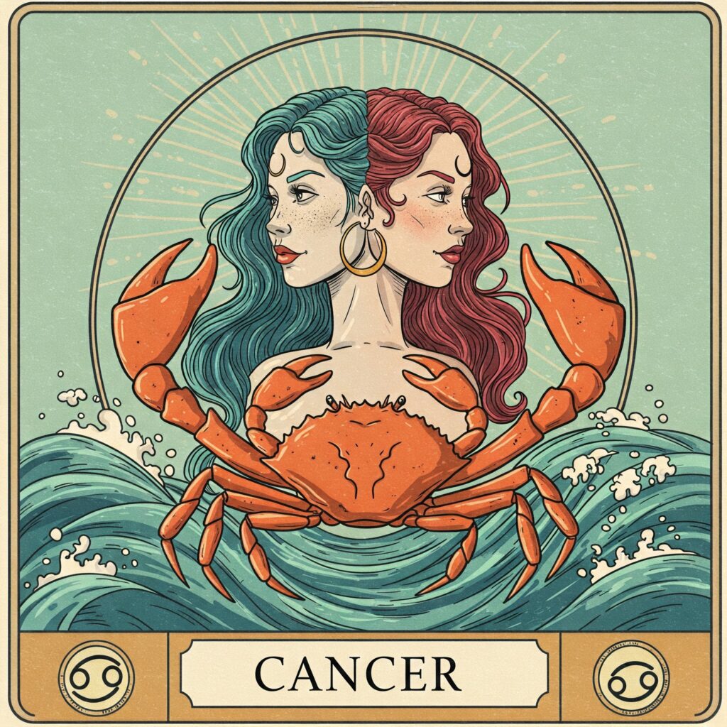 Ilustración del arquetipo de la sensibilidad y el resguardo correspondiente a Cáncer signo de agua.
