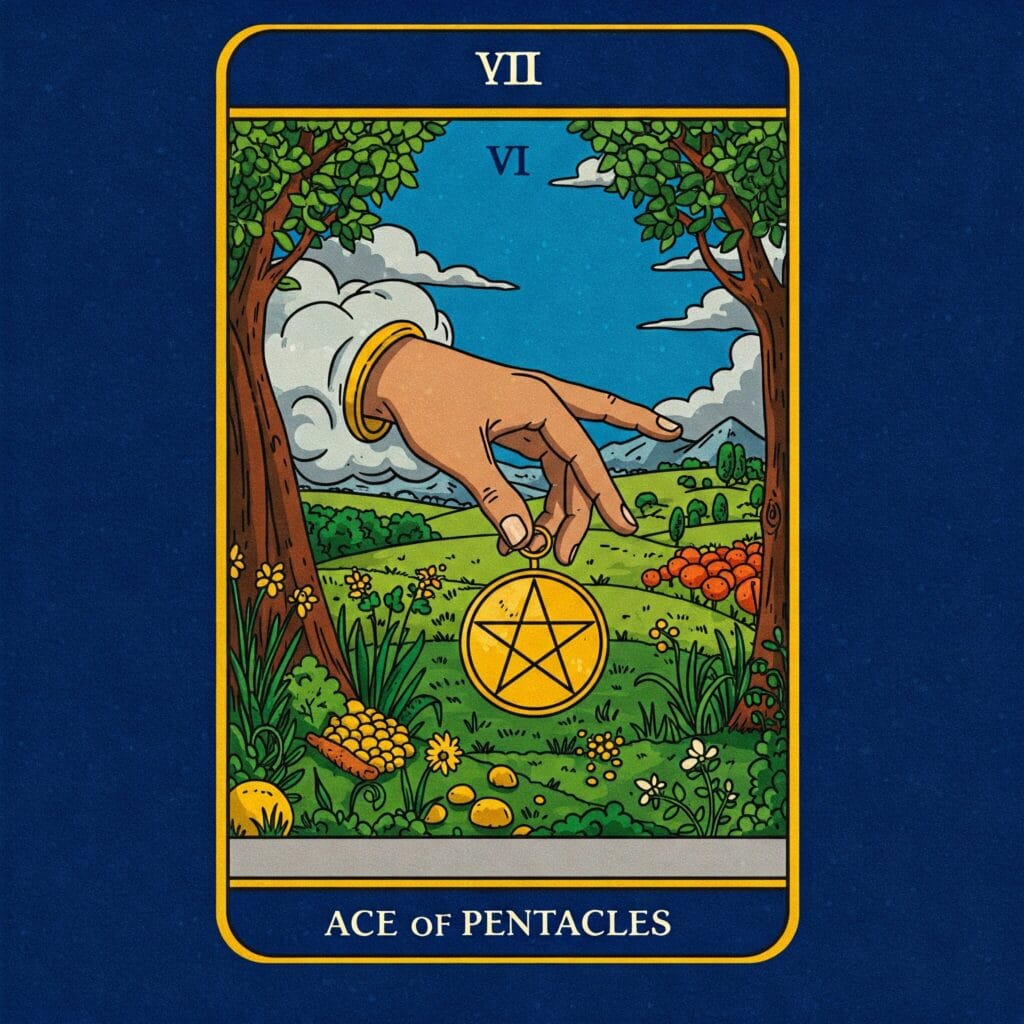 Carta de oros del tarot simbolizando la abundancia material, las finanzas y la salud física