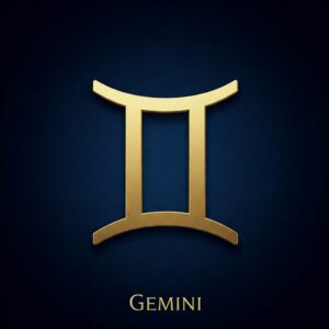 Representación minimalista del signo de Géminis en color dorado utilizado para evaluar las tendencias naturales.