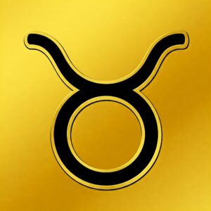 Representación limpia del símbolo de Tauro en color negro sobre un círculo amarillo para meditación, introspección y guía espiritual.