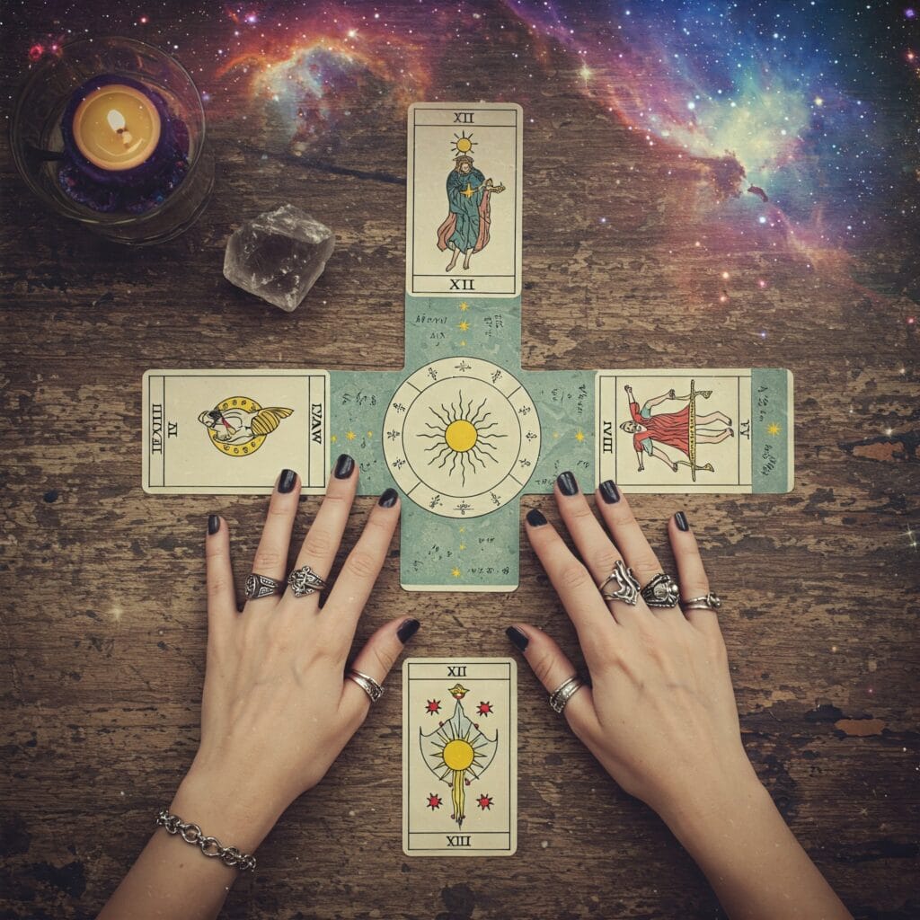 Consulta de tarot terapéutico enfocado en el crecimiento personal y el autoconocimiento.