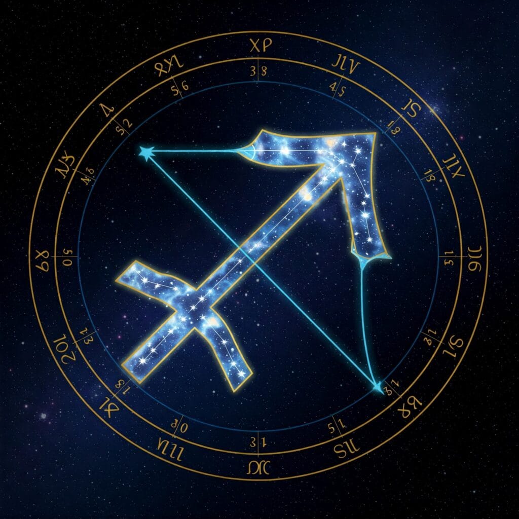 Representación lineal del signo de Sagitario utilizado para evaluar las tendencias naturales.