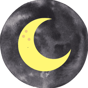 Ilustración con el arquetipo de la Luna creciente amarilla sobre fondo oscuro para el análisis de psicología arquetípica.