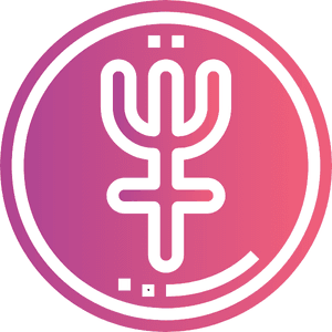 Ilustración lineal del símbolo de Neptuno en color rosa sobre fondo claro para el análisis de psicología arquetípica.