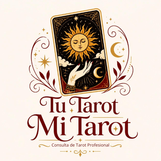 Logotipo de Tu Tarot Mi Tarot: Ilustración de carta del sol con mano mística